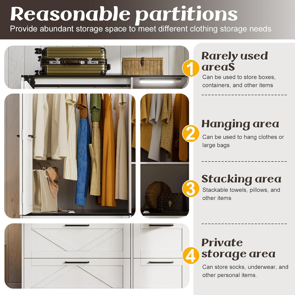 PAKASEPT Armoire Wardrobe Closet with w/Folding Sliding Barn Door (9 Doors)