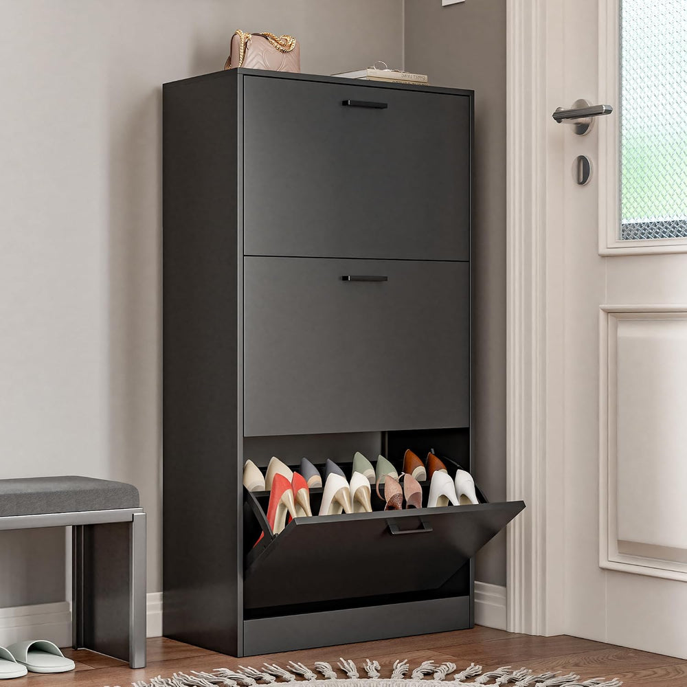 Slim Narrow Shoe Cabinet with 3 Flip Drawers for Entryway, Hallway