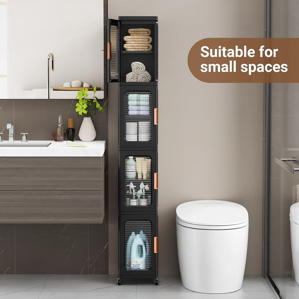 BROVIEW 3-Tier Tall Narrow Storage Cabinet Organizer, Slim Bathroom Cabinets ...