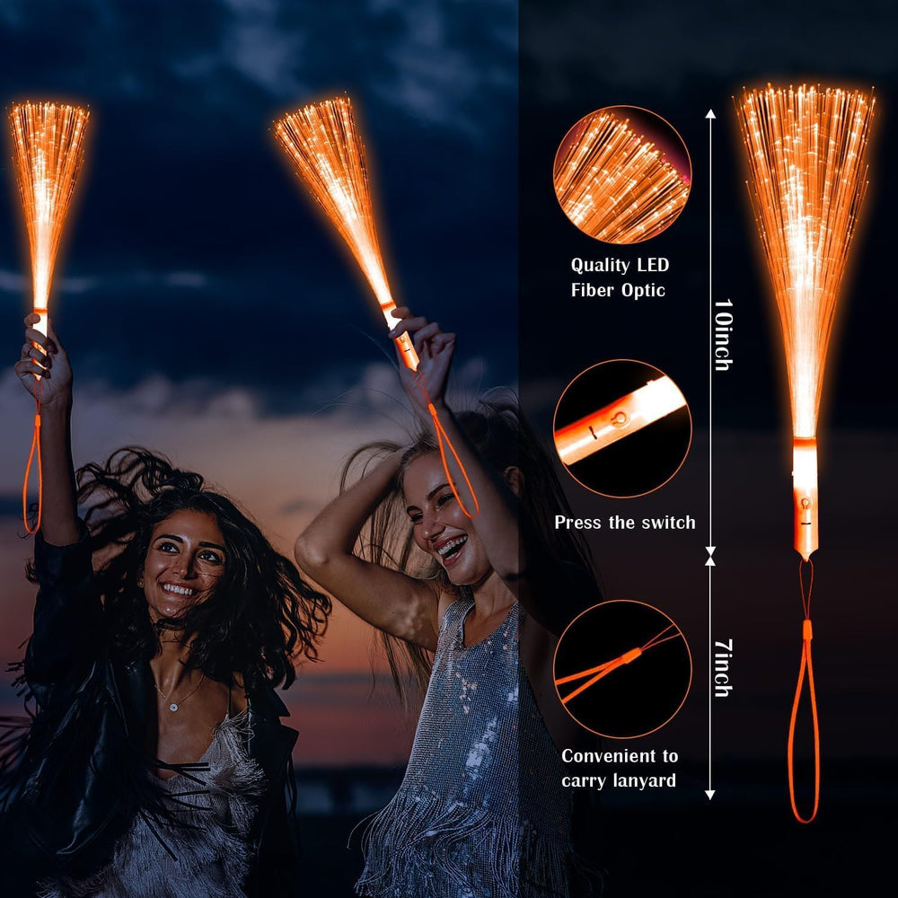 90 PCS Orange Fiber Optic Wands Glow Fiber Wands Bulk LED Light Up Wands with...