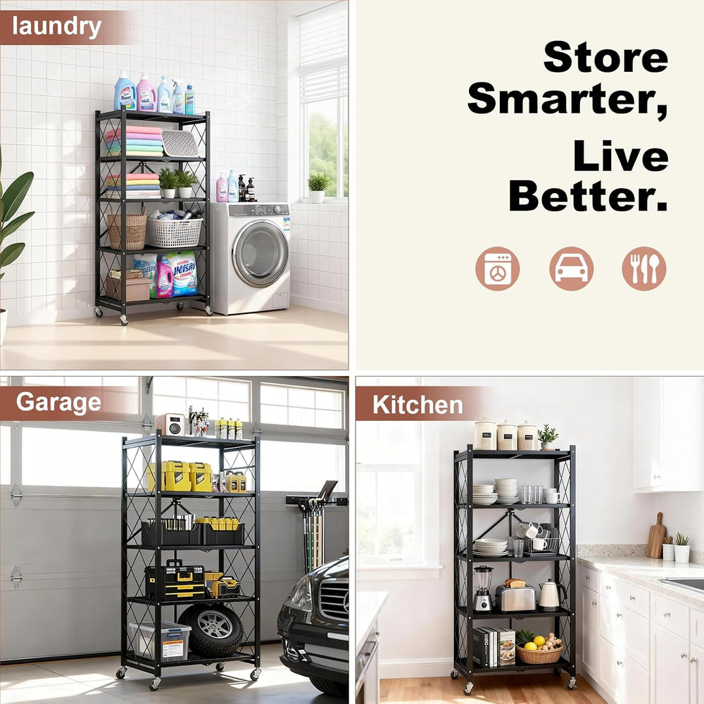 5-Tier Storage Rack Metal Shelving Unit with Wheels Wire Shelf, 2-Pack