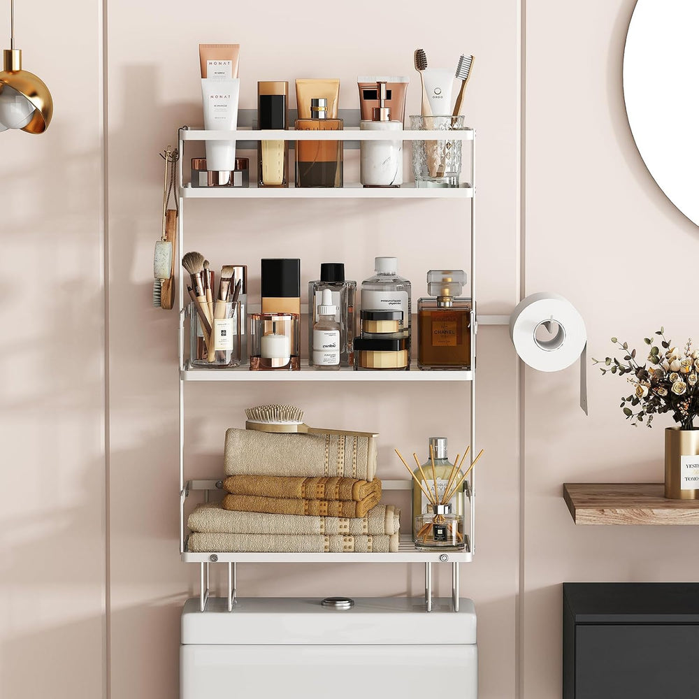 Godboat 3-Tier Over Toilet Storage Shelf, Wall-Mount with 2 Hook/Paper Rack