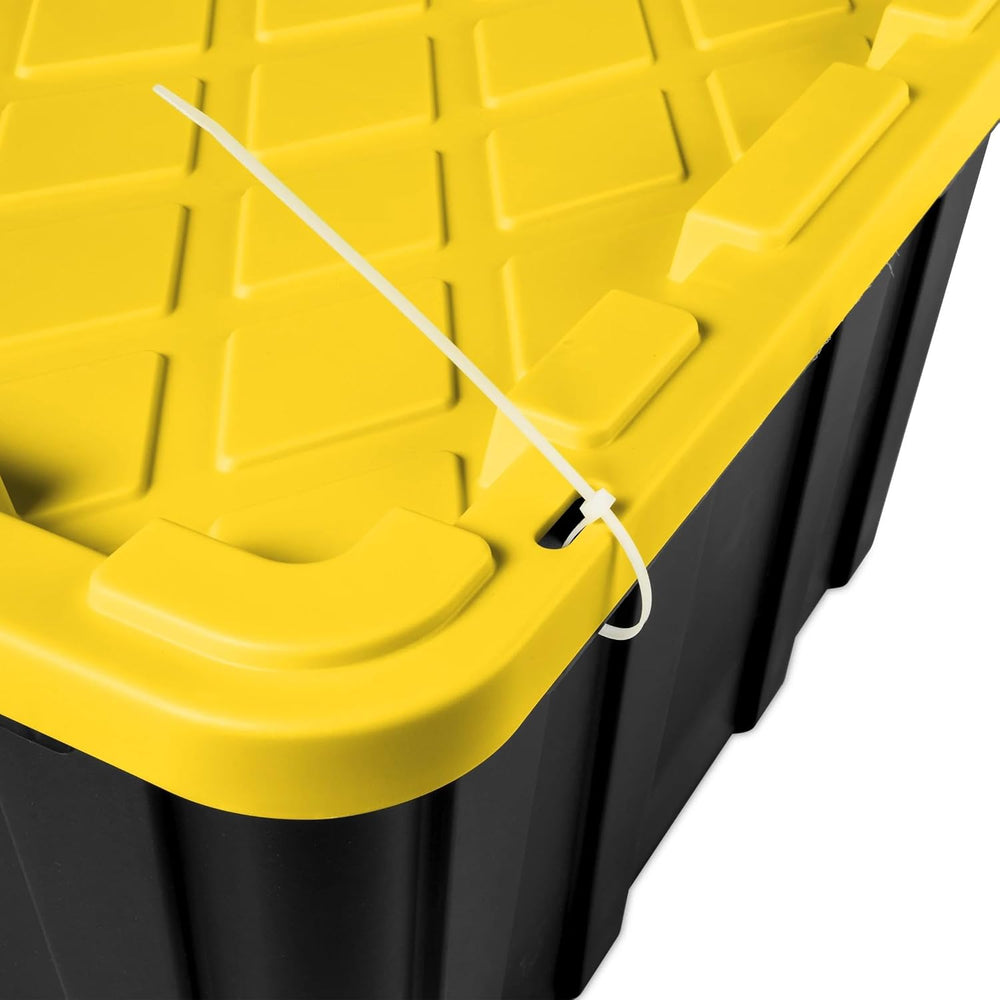 27 Gallon Durable Plastic Storage Tote with Snap-On Lid, Black and Yellow, He...