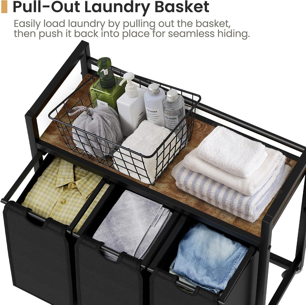 Laundry Sorter, Laundry Hamper 3 Section, 3×11.4Gal, Metal Frame Rolling Laun...