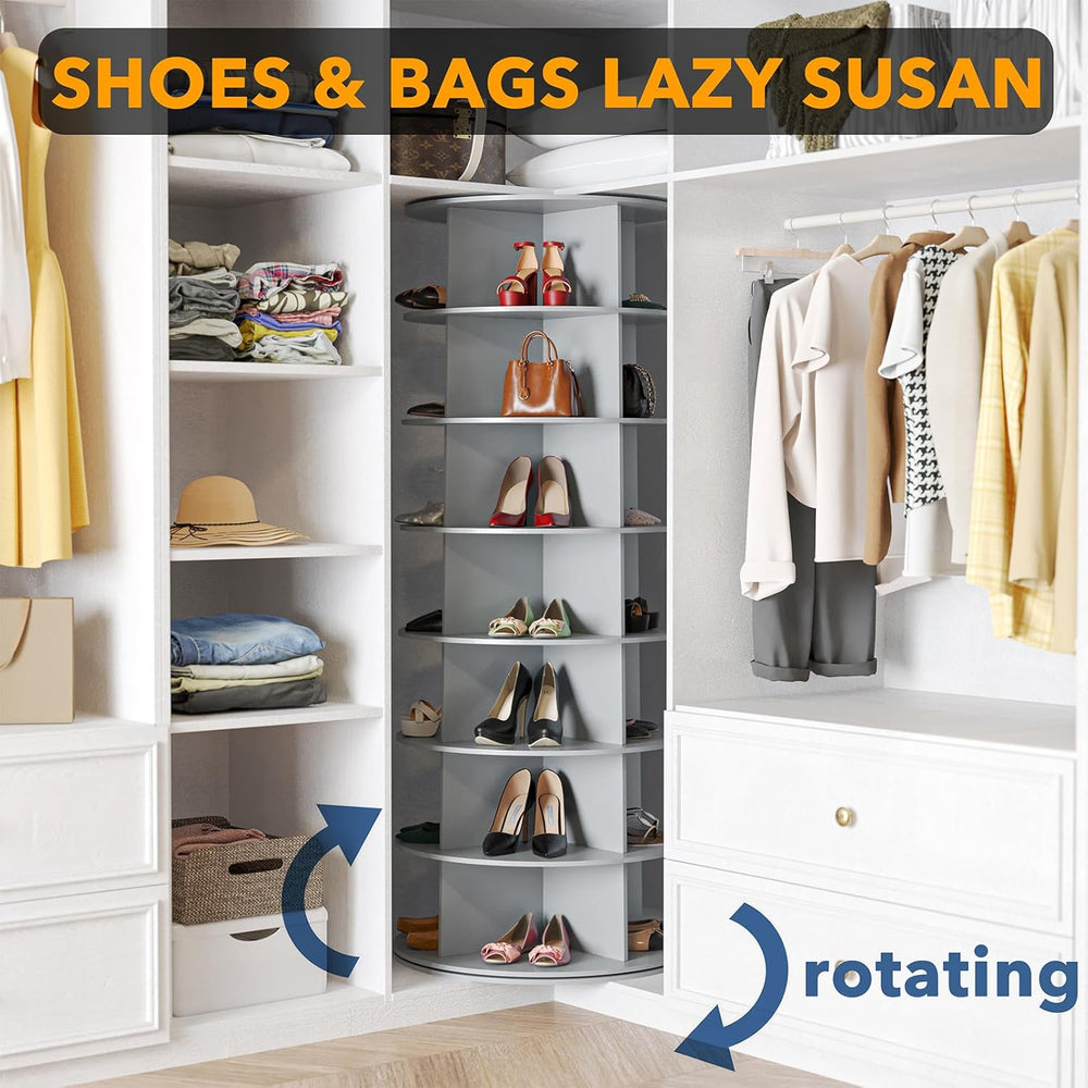 SpaceAid 7 Tier Rotating Shoe Rack Tower, Spinning Shoe Display Lazy Susan, R...