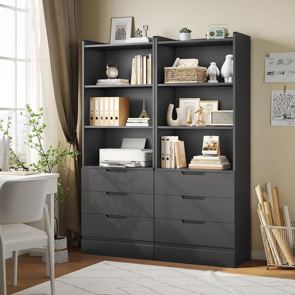 DICTAC Bookcase with 3 Drawers and Shelves 73.23'' Tall Bookshelf wit...