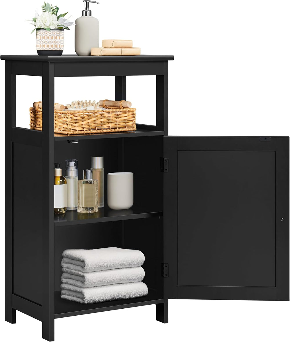 Yaheetech Small Bathroom Storage Cabinet with Door & Open Shelf, Black