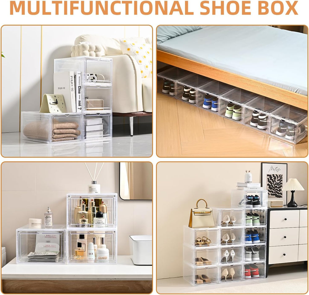 Large Shoe Boxes Clear Plastic Stackable，Drop Front Shoe Box with Clear Door,...