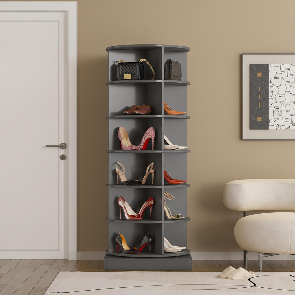 HomVent Rotating Shoe Rack, Wooden 6-Tier Spinning Shoe Rack Tower