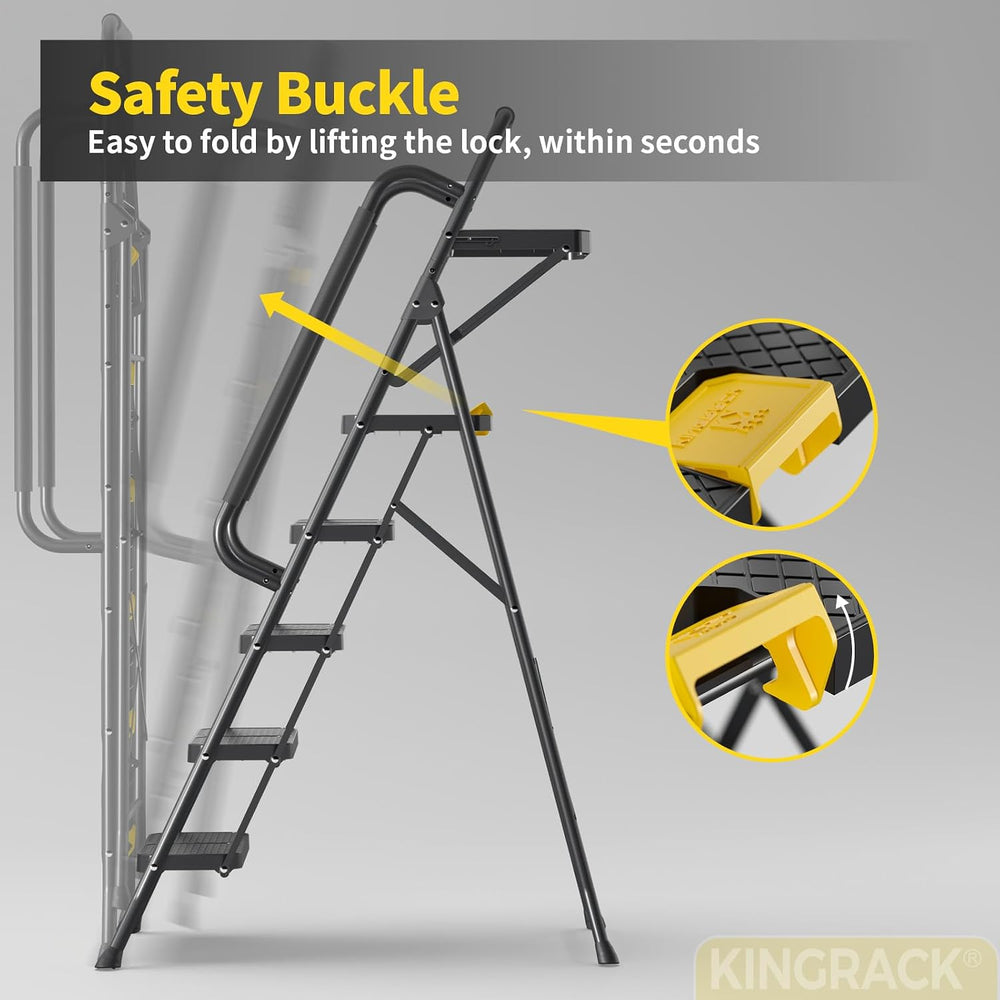 KINGRACK 5 Step Ladder, Sturdy Steel Step Stool with Anti-Slip Wide Pedals, H...