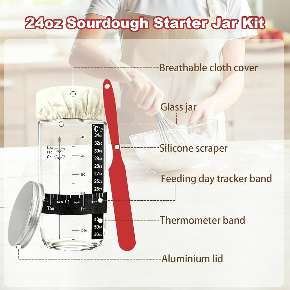 Sourdough Starter Kit with Scale, Glass Jar, Banneton Bread Proofing Basket