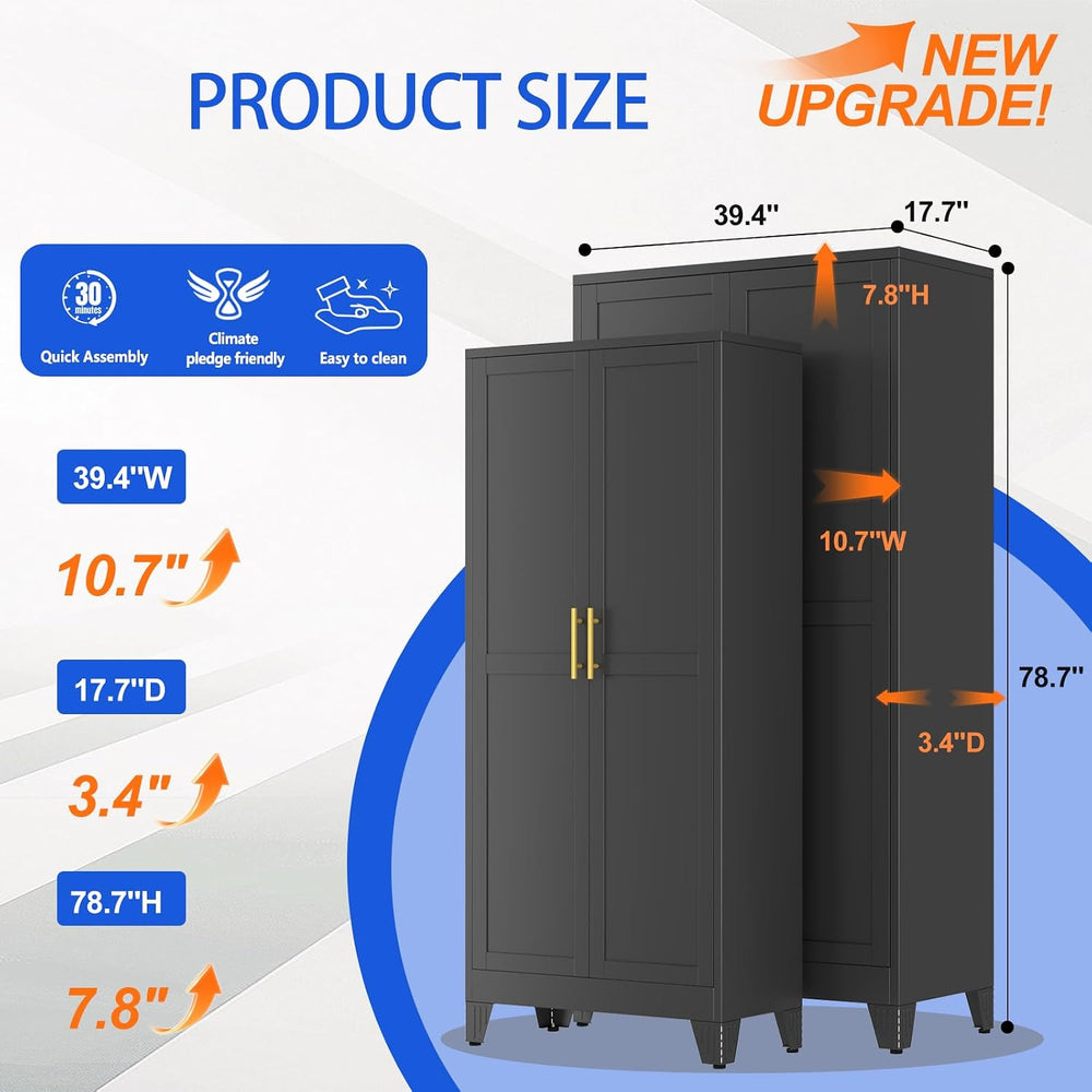 79" Tall Kitchen Pantry Cabinet,Metal Storage Cabinet Black Cupboard