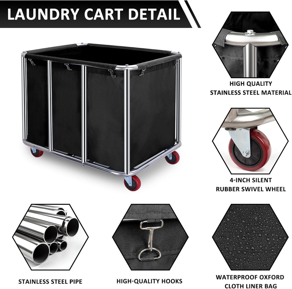 Commercial Laundry Cart with Wheels,Industrial Laundry Cart 400L