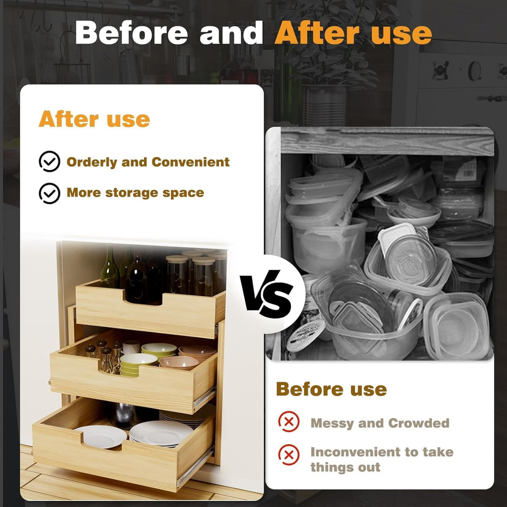 Pull Out Cabinet Organizer, 14''W×21''D Sliding Drawers for C...