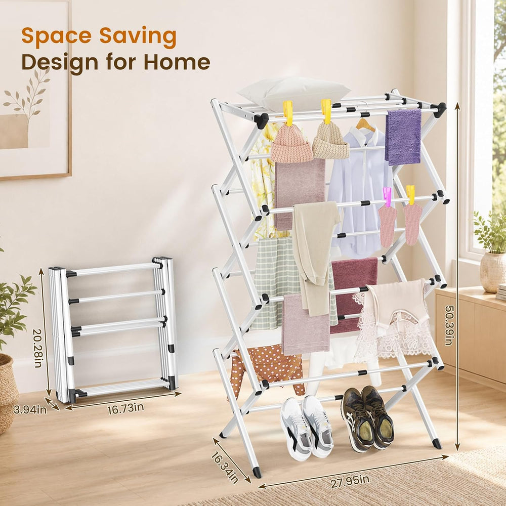 4-Tier Foldable Clothes Drying Rack, Adjustable Width 16.3"-27.95",...