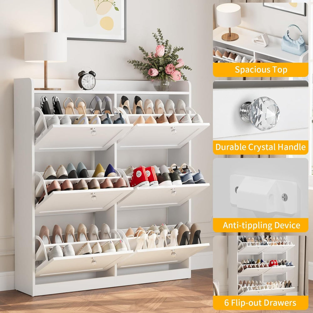VOWNER Large Shoe Storage Cabinet with 6 Flip Drawers, Freestanding Shoe Orga...