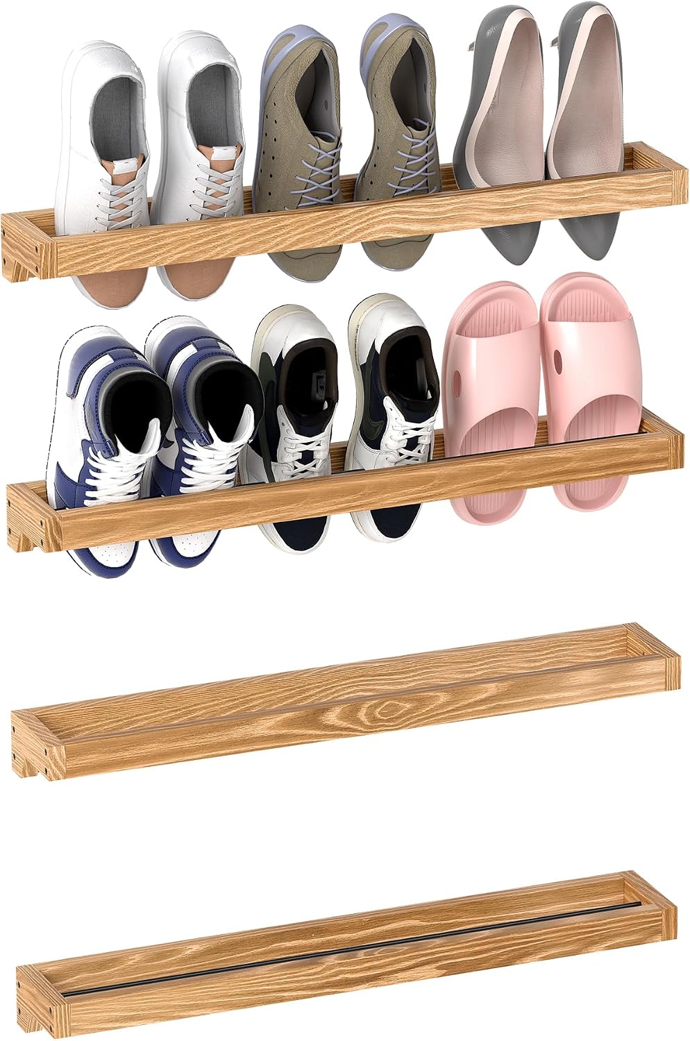 Nisorpa 30 Inch Rustic Burnt Wood Hanging Shoe Rack, Set of 4