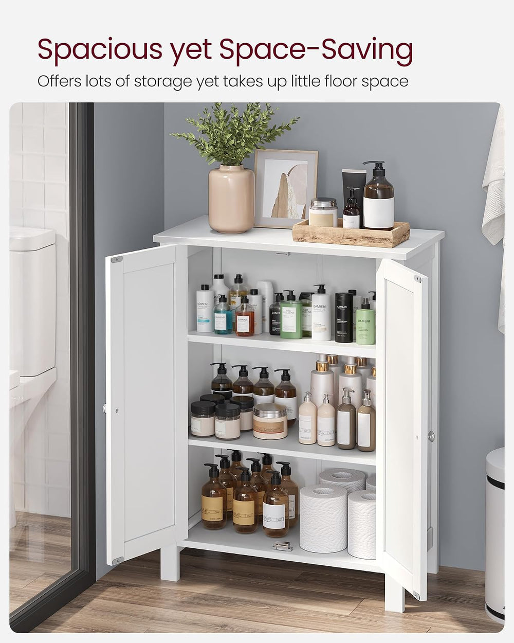 VASAGLE Bathroom Floor Storage Cabinet, Adjustable Shelves, Cloud White