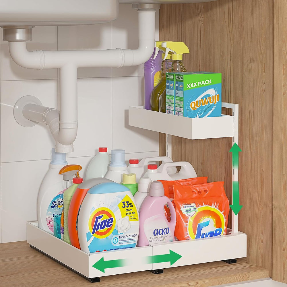 L-Shaped Under Sink Organizer with 6-Level Height Adjustment