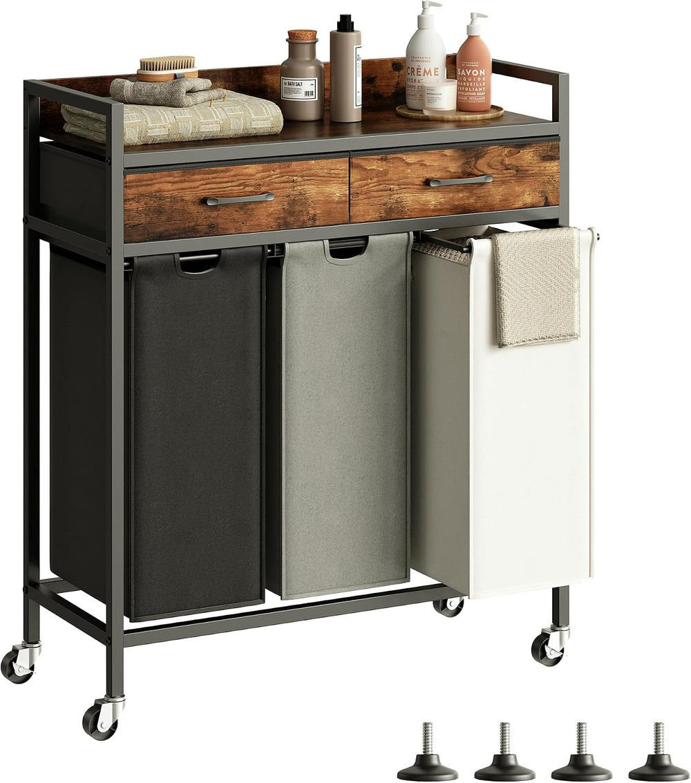 Herture Laundry Sorter 3 Section Laundry Hamper with Shelf, Durable 3 Section...