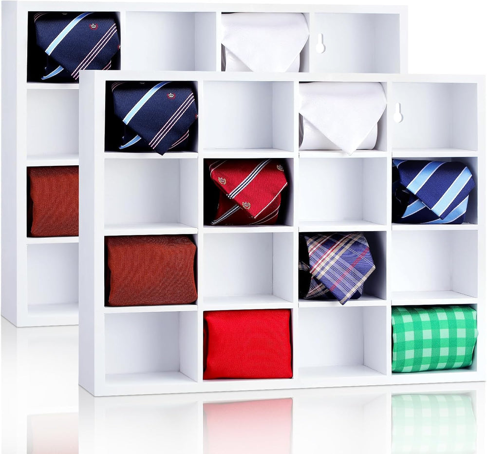 Wesiti 2 Pcs Tie Box Organizer for Men, Wall Mounted Tie Rack, White
