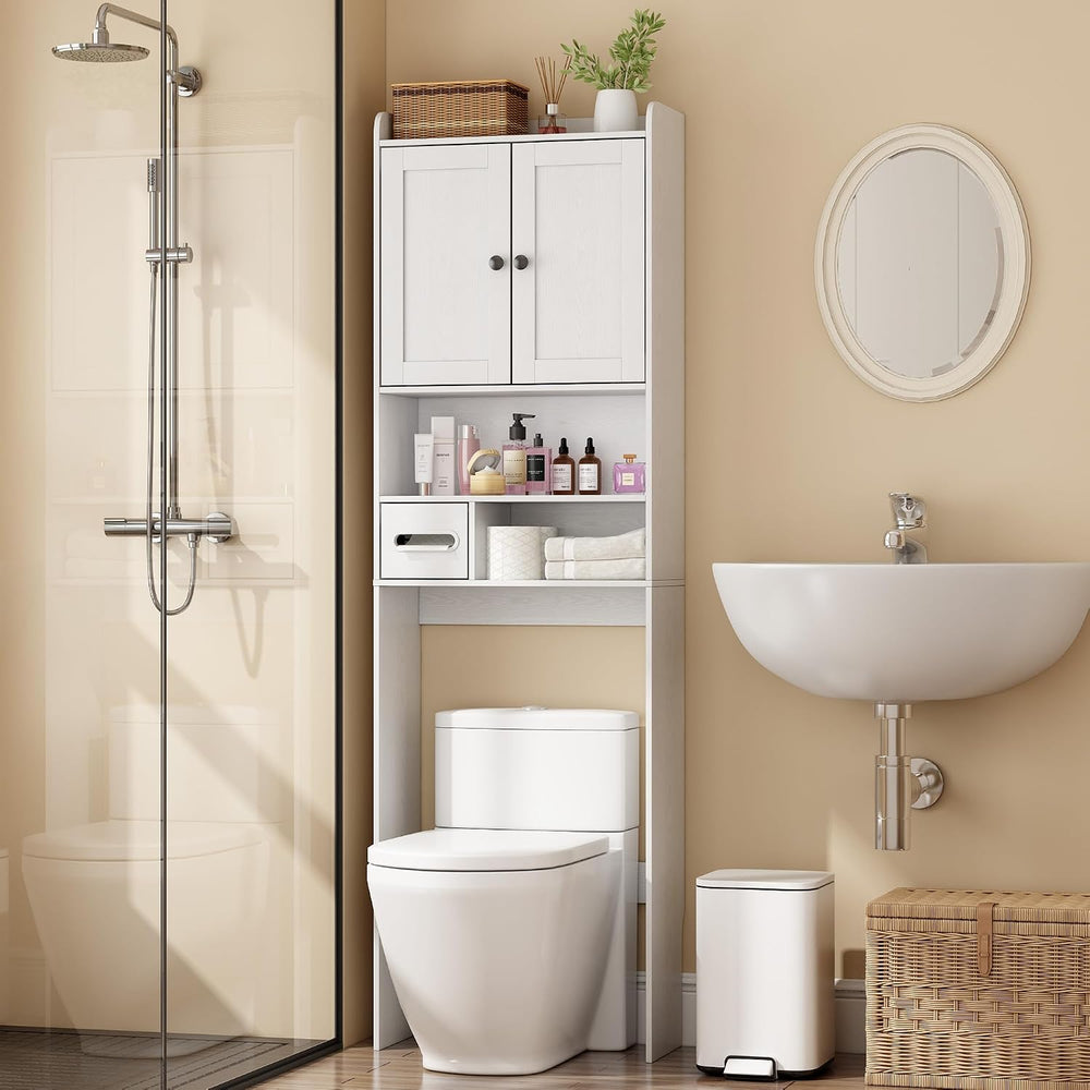 Over the Toilet Storage Cabinet, Tall Slim Bathroom Organizer with Doors, Adj...