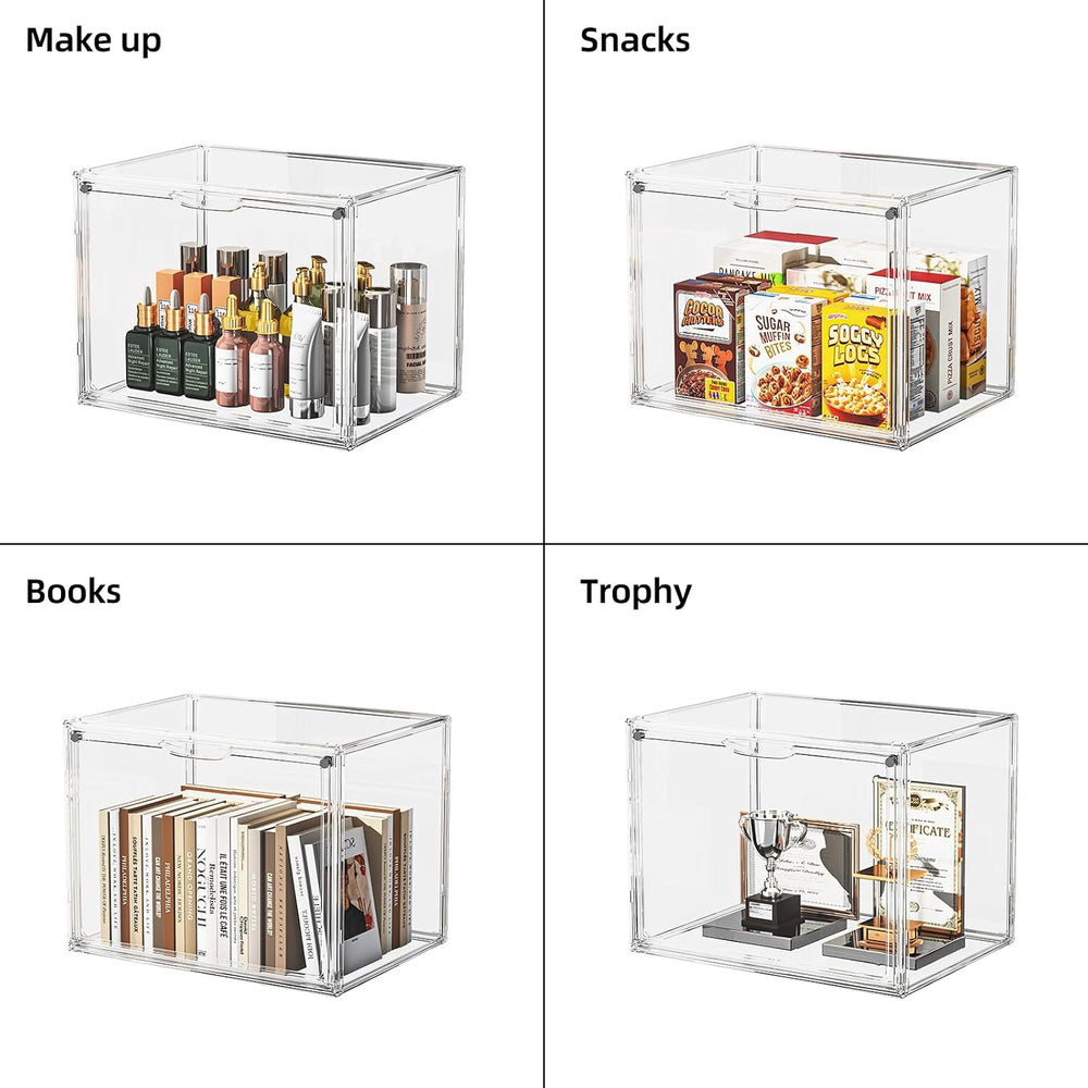 HOYOJA Clear Acrylic Display Case, Large Stackable Storage Bins Magnetic Attr...