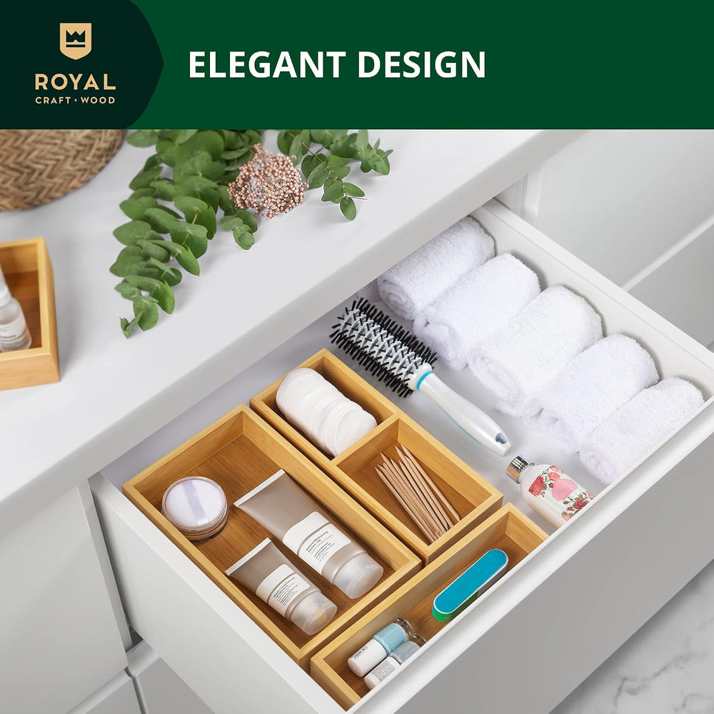 ROYAL CRAFT WOOD Luxury Bamboo Drawer Organizer Storage Box, Bin Set - Multi-...