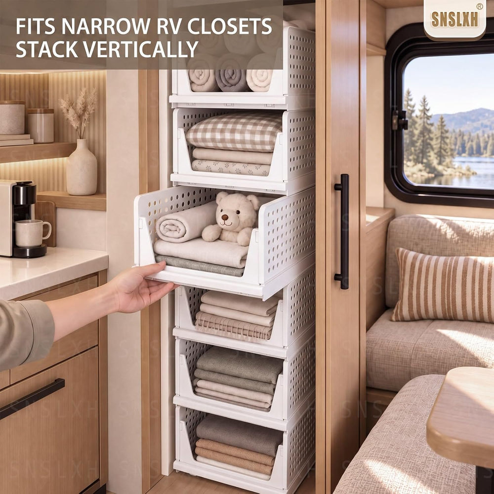 SNSLXH Closet Organizers and Storage, 5 Pack Stackable Closet Bins