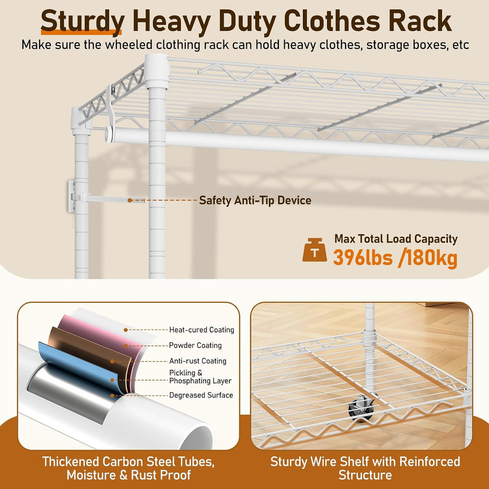 Rolling Clothes Rack for Portable Closet Organizers and Storage