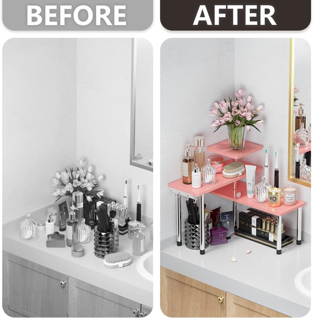 Bathroom Counter Organizer Corner Shelf – Bathroom Organization Bamboo 3 Tier...