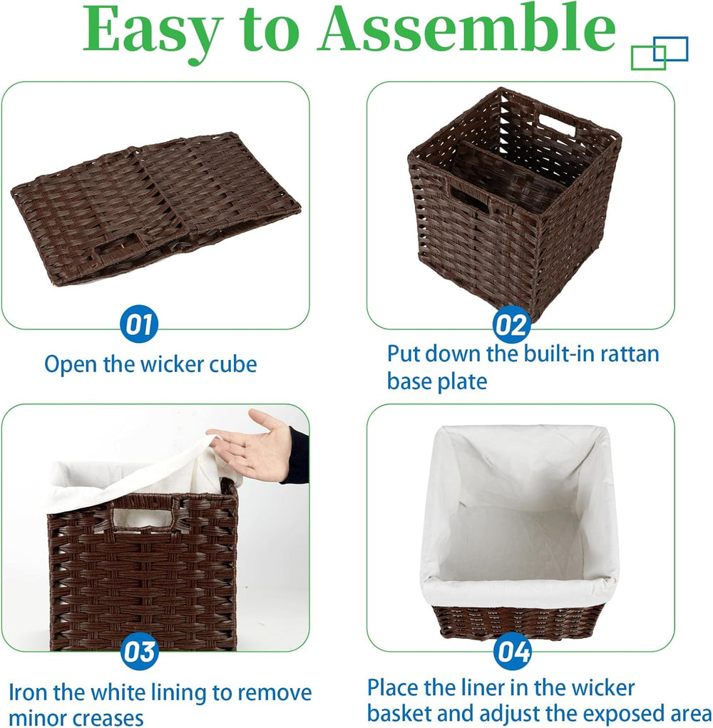 Bidtakay Wicker Storage Baskets with Liners 11x11 Storage Cube Bins for Organ...