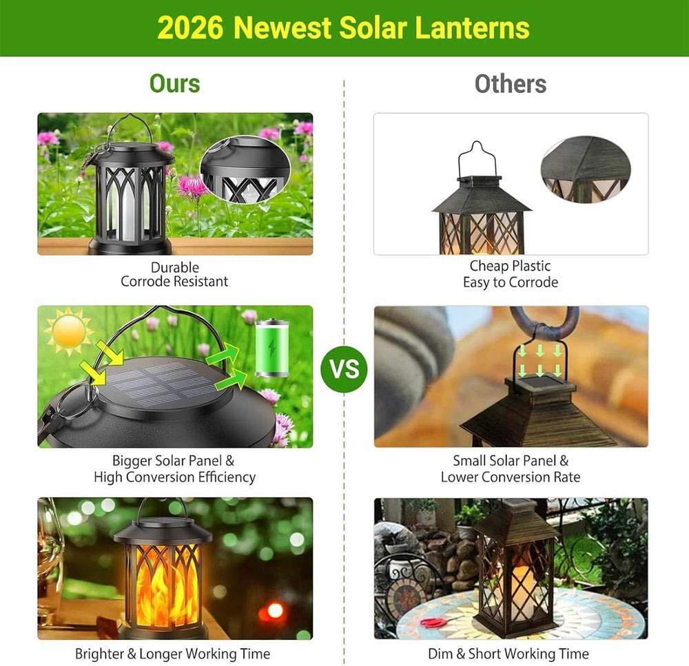 KOOPER 4 Pack Solar Lantern Outdoor Lights, Upgraded Flickering Flame Solar L...