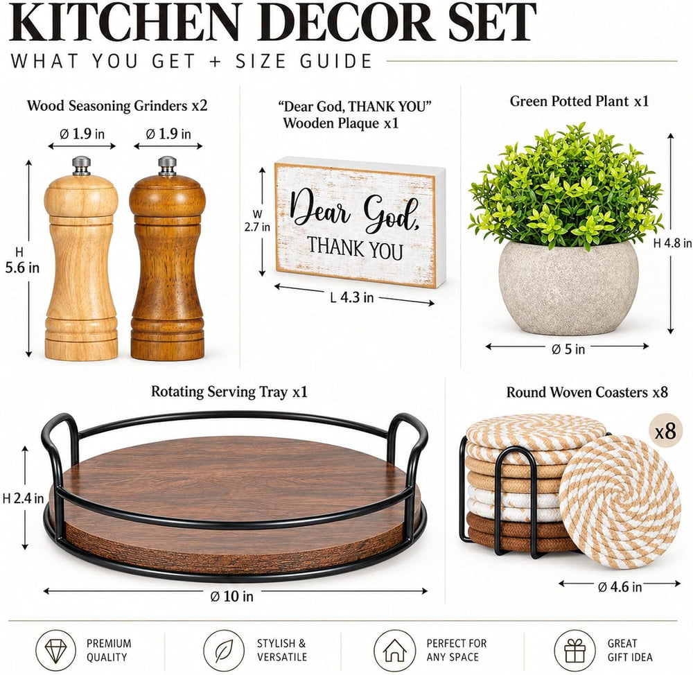 Farmhouse Lazy Susan Kitchen Decor Set of 5 for Dining Table, Table Decor