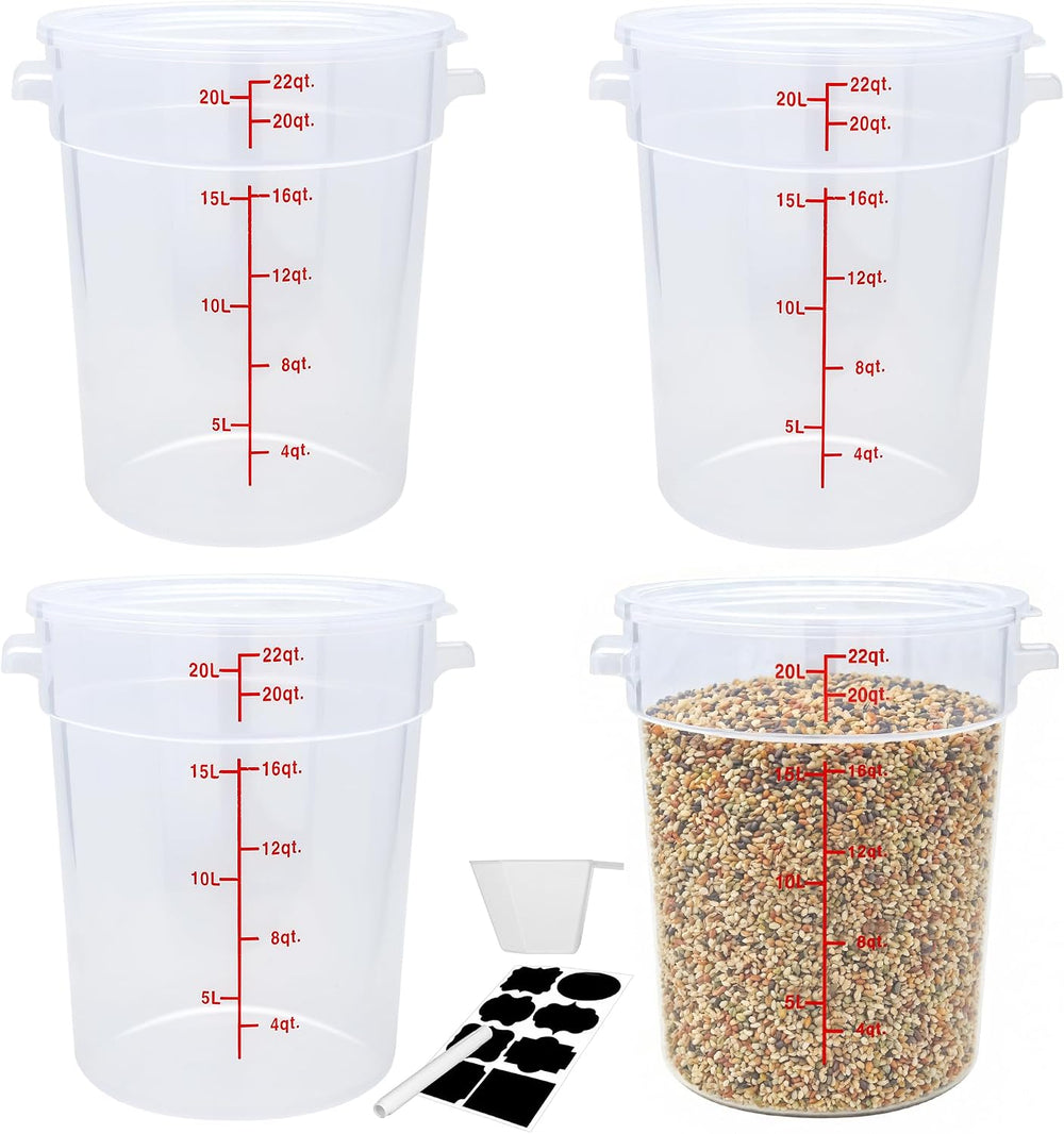 4 Pack 22 Qt Round Food Storage Containers with Lids, Translucent