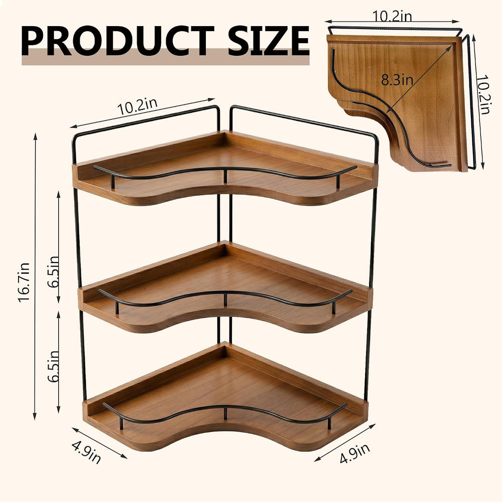 3-Tier Corner Bathroom Counter Organizer, Solid Wood Corner Shelf
