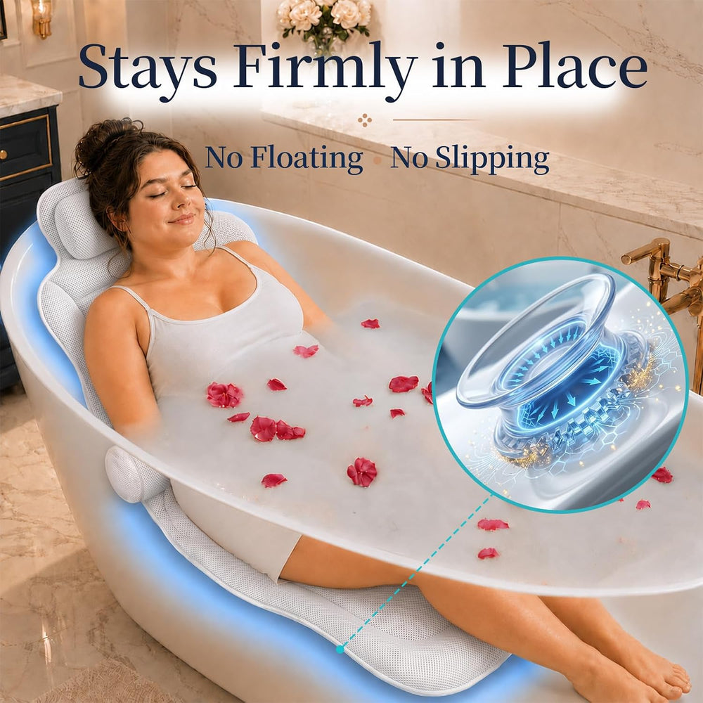Extra Long Full Body Bathtub Pillow, Adjustable Lumbar Support, Fast Dry