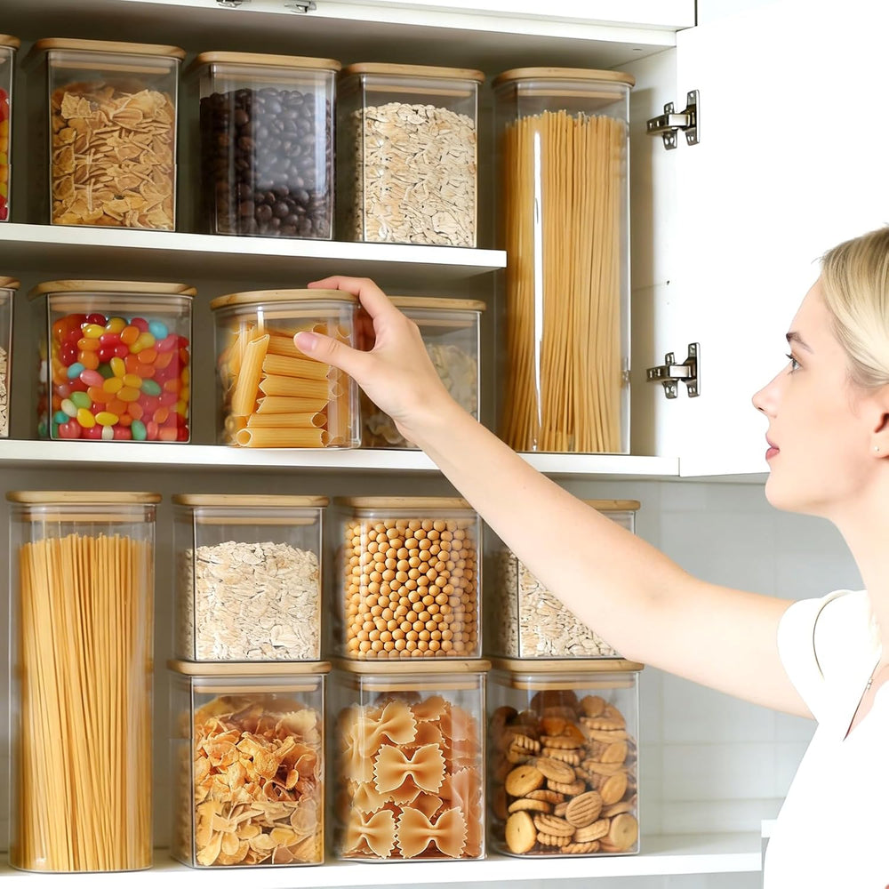 7 Pack Square Glass Storage Containers with Lids, Multi-Size Canisters Sets f...