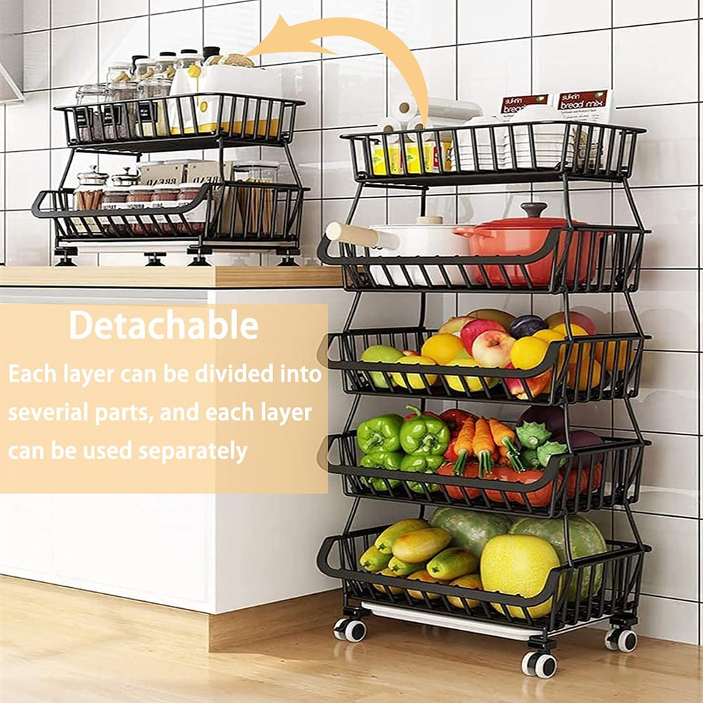 Stackable Storage Baskets 4 Tiers Wire Organizer Basket with Lockable Univers...
