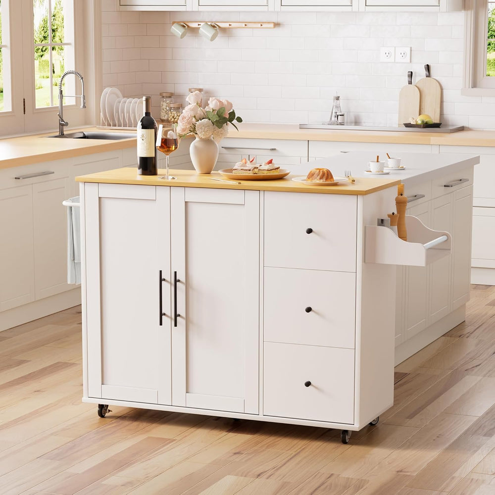 GRUSIGN 49.6" Kitchen Island on Wheels with Storage-Multifunctional Kitc...
