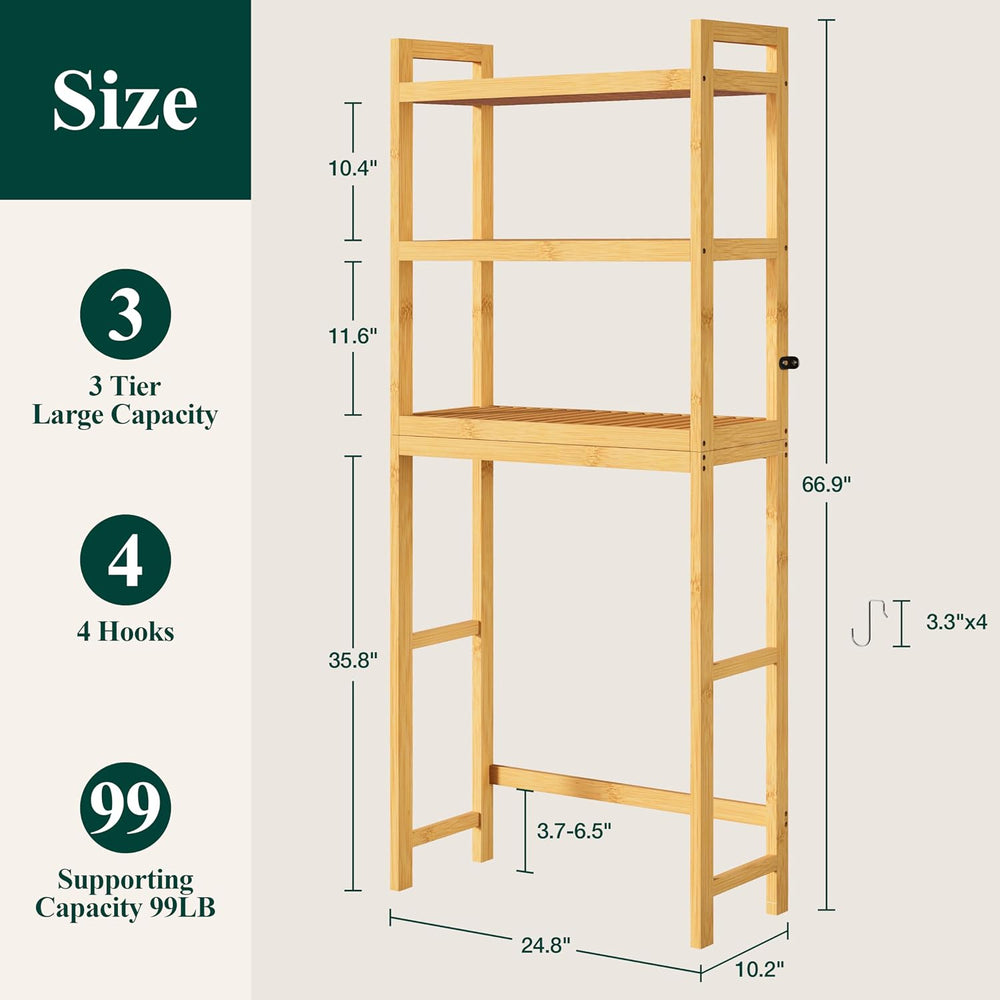 Smiry Bamboo Over The Toilet Storage Cabinet, 3 Tier, Natural