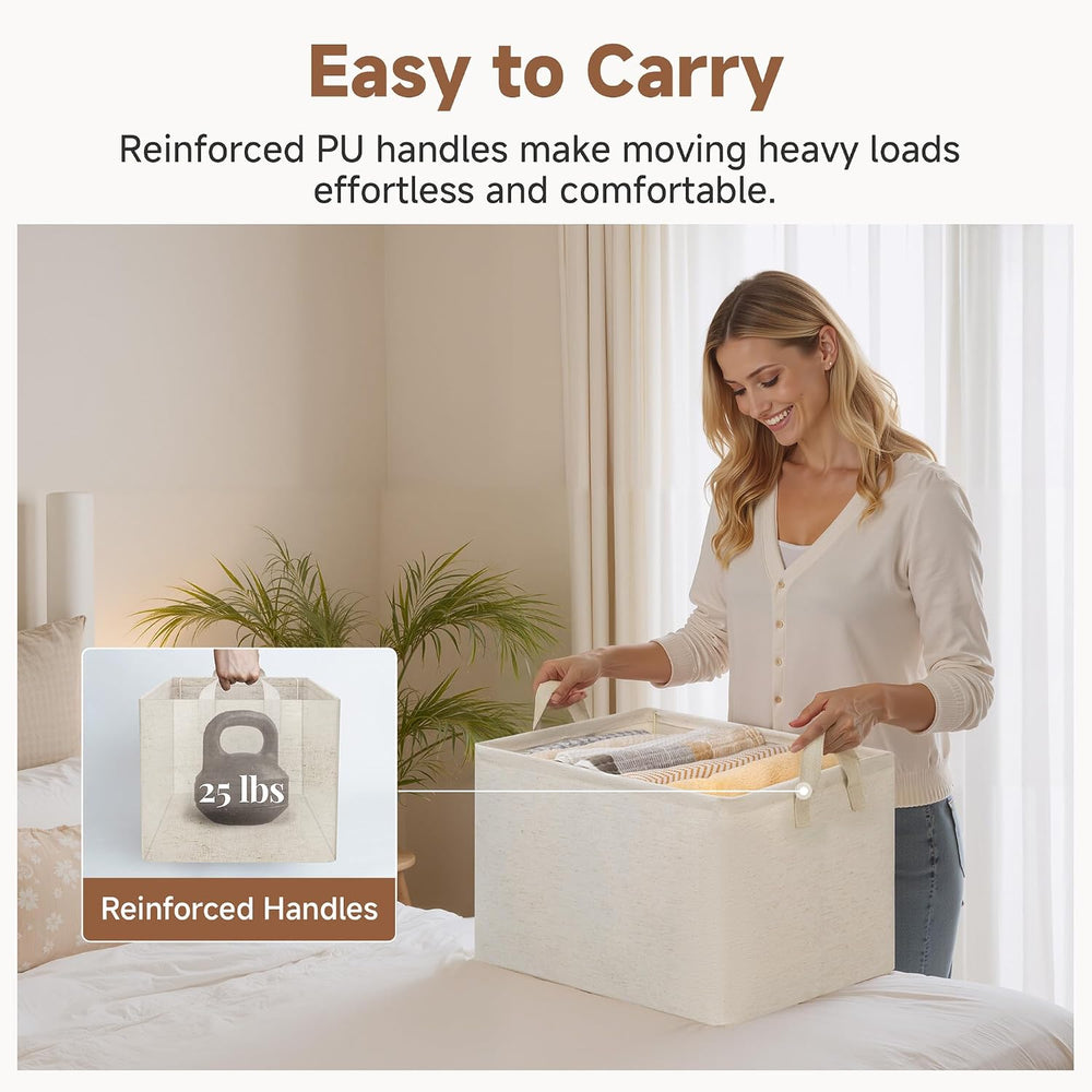 StorageWorks Linen Closet Storage Bins, 45L Storage Baskets, Beige, 2-Pack