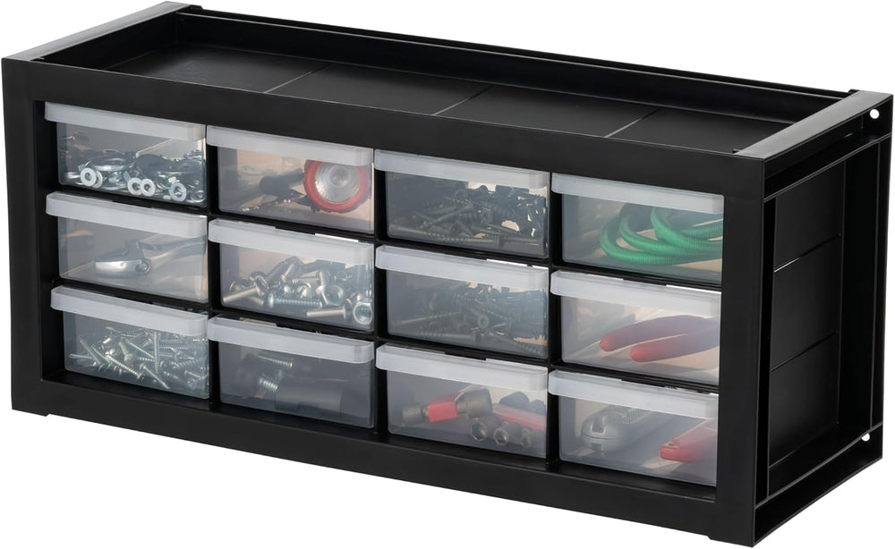 IRIS USA 12-Drawer Desk Storage Organizer, Charms, Water Packets, Black
