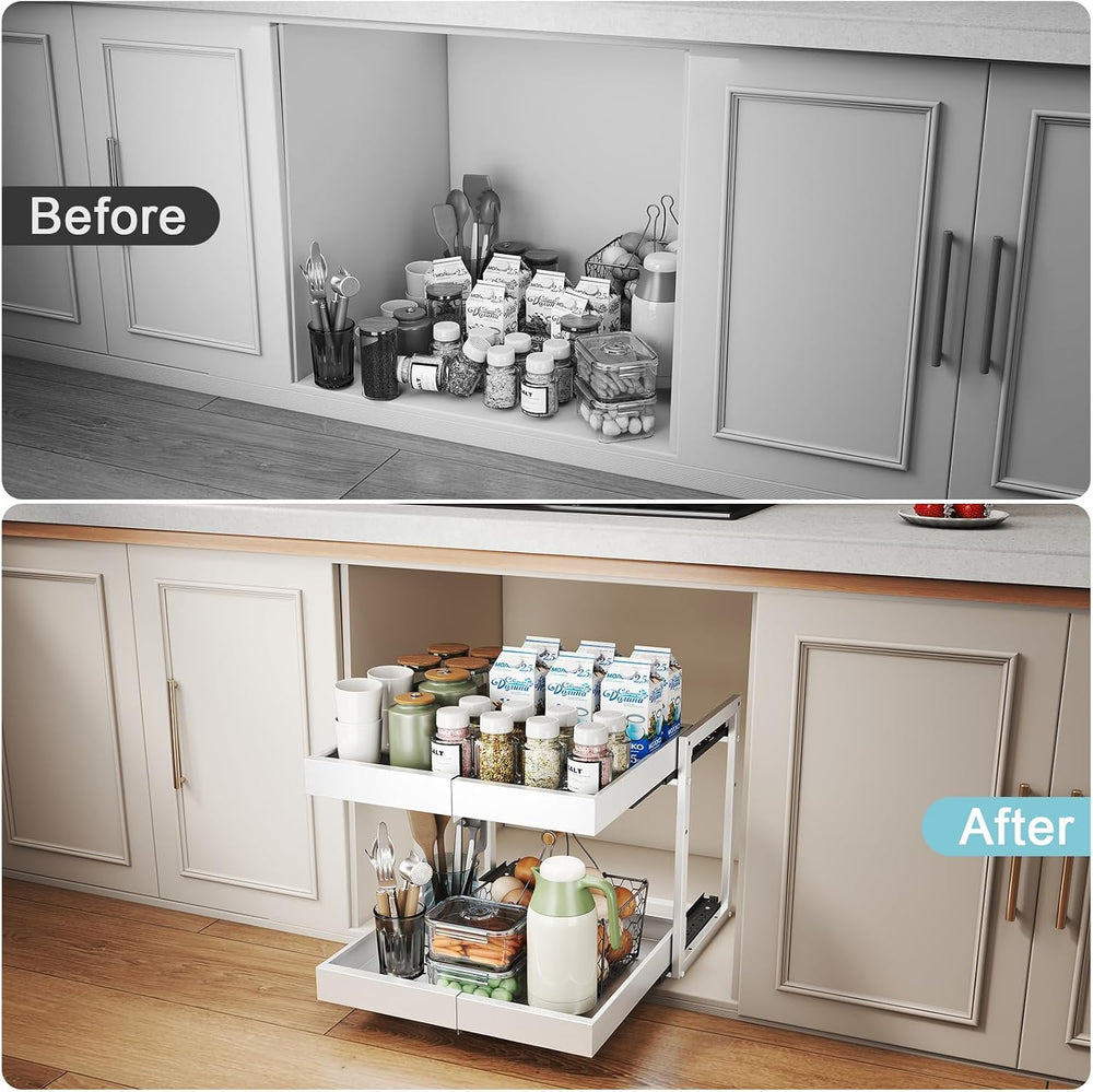 2-Tier Expandable Pull Out Cabinet Organizer, Cabinet Drawers, 21"D