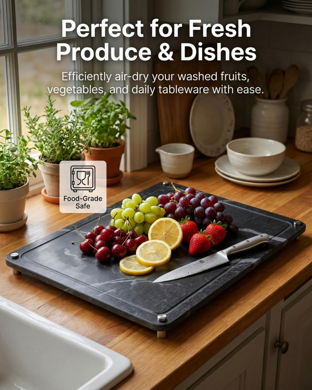 Black Stone Drying Mat for Kitchen Counter 16"x12” Soapstone Drying Mat