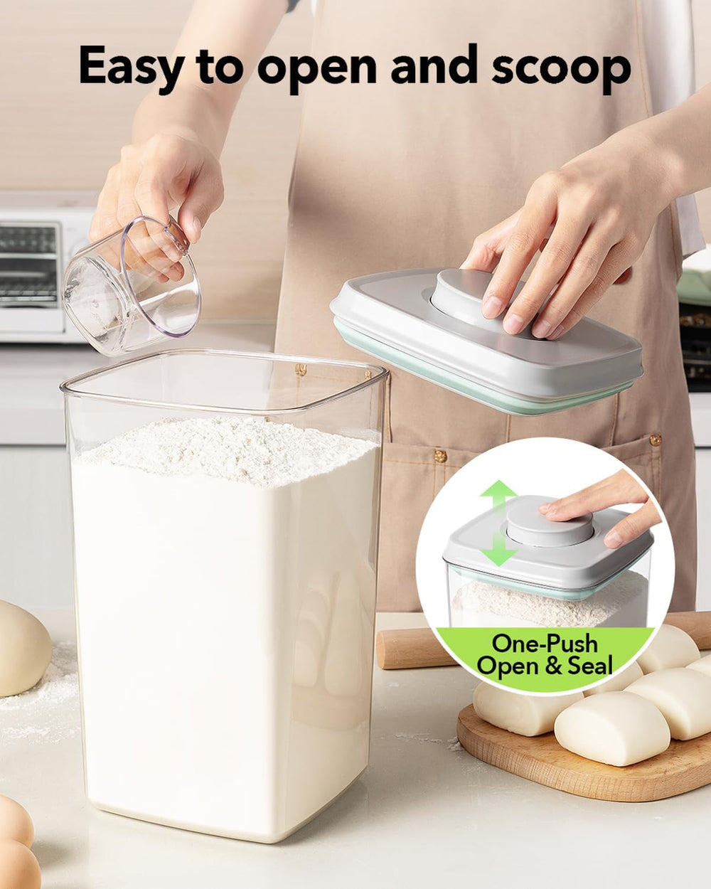 Airtight Food Storage Container with Pop Lid & 130ml Scoop, 4L/4.2qt *2 B...