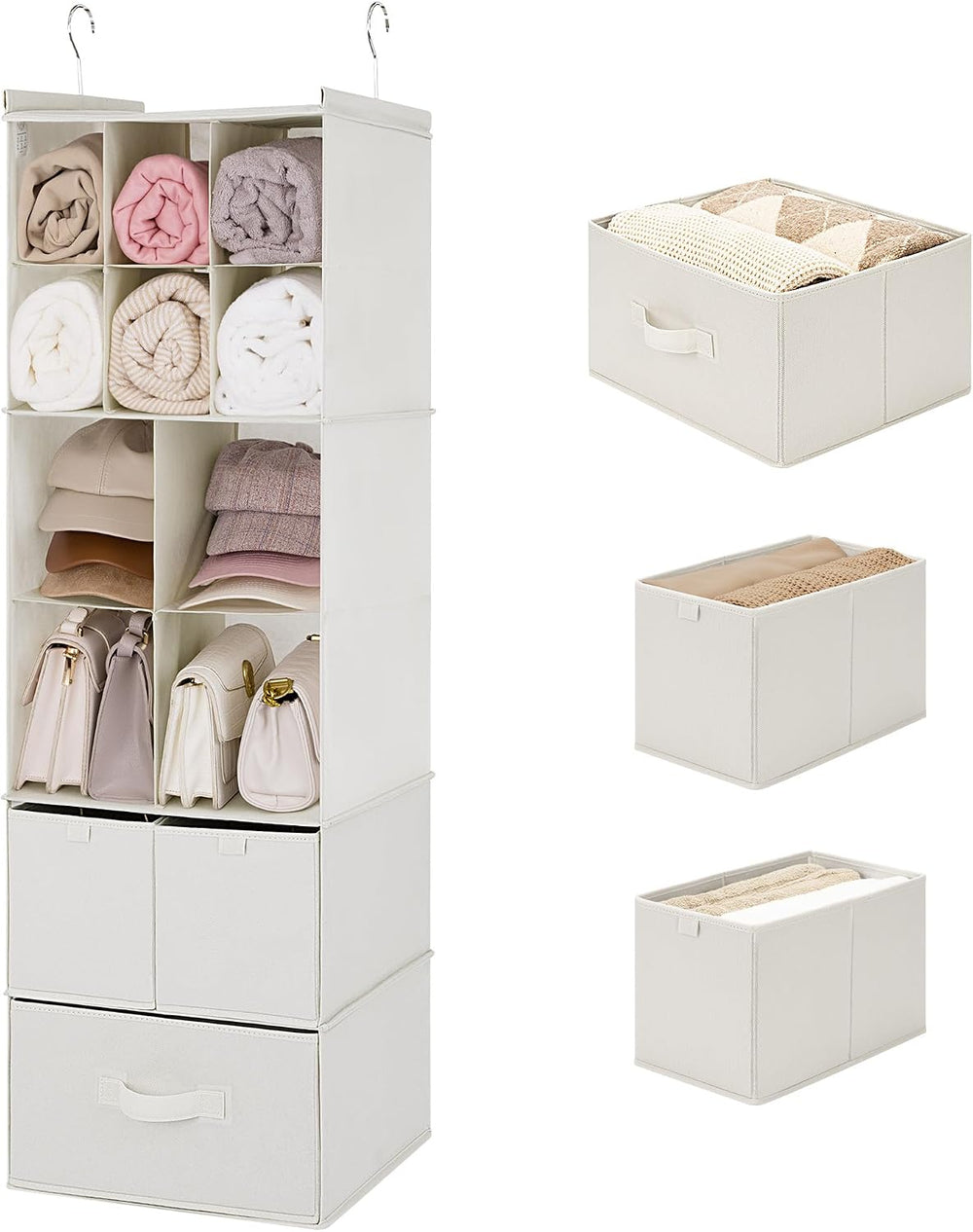 GRANNY SAYS Hanging Closet Organizer, 3 Drawers, 6 Shelves, Beige
