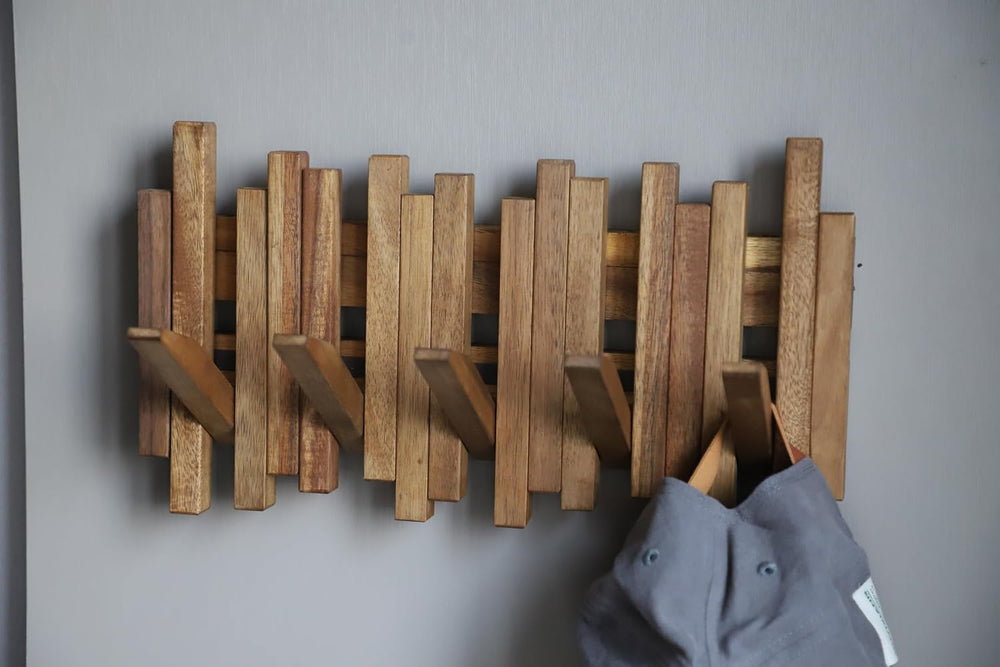 Natural Wood Wall Mounted Piano Coat Rack| Coat Rack Wall Mount| Flip Down Wa...