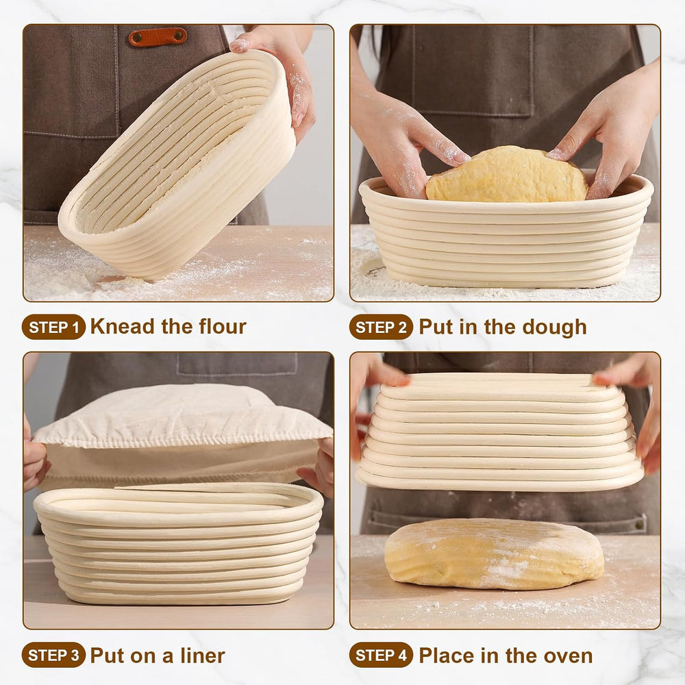 6 Pack 10 Inch Oval Banneton Bread Proofing Basket, Rattan Sourdough Bread Ba...