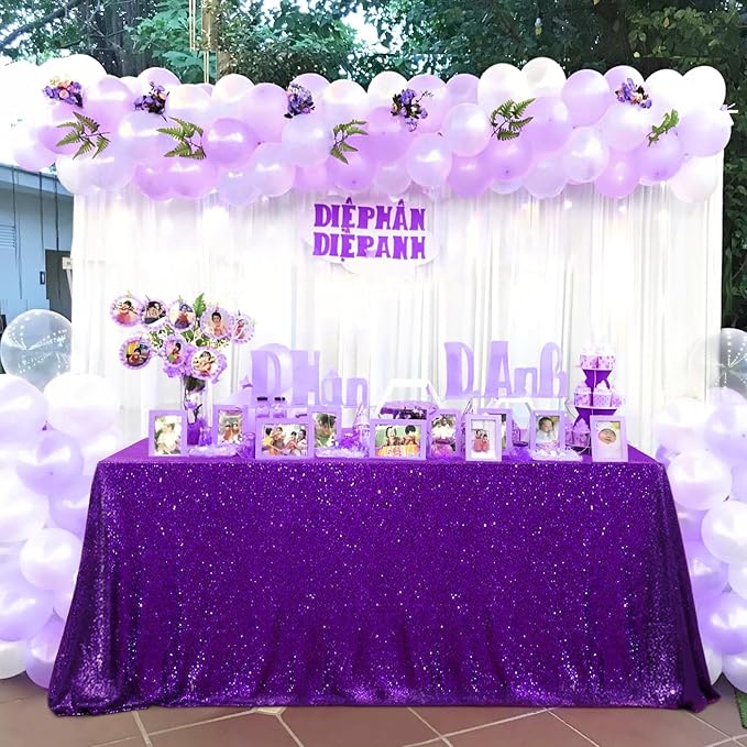 QueenDream Purple Tablecloth Sequin Fabric Table Cloths 90x90 Inch Halloween ...